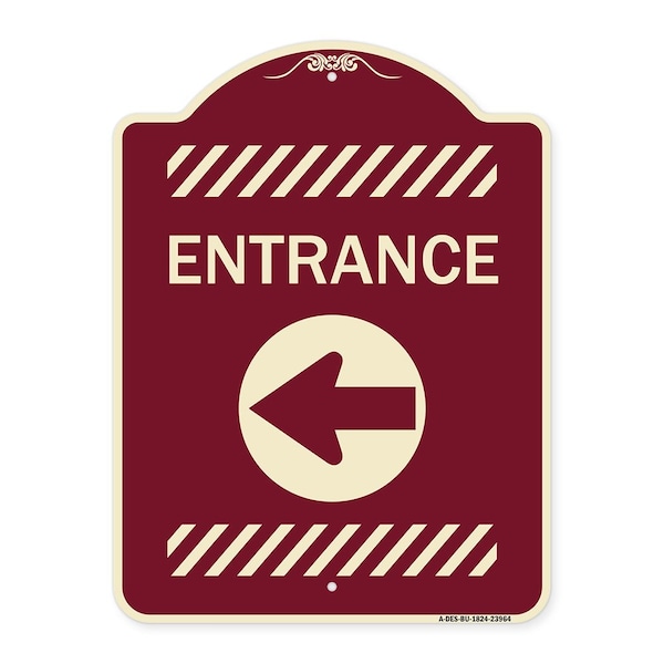 Designer Series Entrance Left Arrow, Burgundy Heavy-Gauge Aluminum Sign, 24" x 18", BU-1824-23964